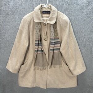 Vintage Herman Kay Jacket Womens 16 Petite Tan Wool Blend Mid Length Coat 90s